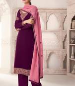 Wine Embroidered Georgette Salwar Up To 42" Size