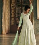 Light-Green Embroidered Georgette Salwar Free size full stitched Up To 42" Size