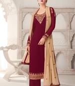 Red Embroidered Georgette Salwar Up To 42" Size