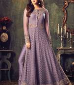 Purple Embroidered Georgette Salwar Up To 42" Size