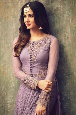 Purple Embroidered Georgette Salwar Up To 42" Size 2