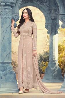 Peach Embroidered Georgette Salwar Free size full stitched Up To 42" Size