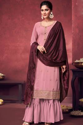 Baby-Pink Embroidered Georgette Salwar Up To 42" Size 1