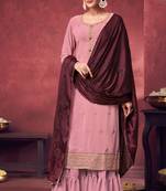 Baby-Pink Embroidered Georgette Salwar Up To 42" Size