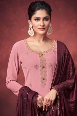 Baby-Pink Embroidered Georgette Salwar Up To 42" Size 2