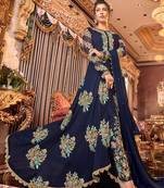 Navy-Blue Embroidered Georgette Salwar Free size full stitched Up To 42" Size