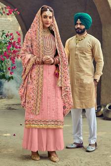 Pink Embroidered Georgette Salwar Free size full stitched Up To 42" Size