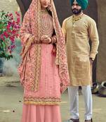 Pink Embroidered Georgette Salwar Free size full stitched Up To 42" Size