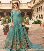 Blue Embroidered Net Salwar Up To 42" Size