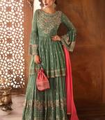 Green Embroidered Georgette Salwar Free size full stitched Up To 42" Size