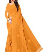 Orange Thread Work Shimmer Chiffon Embroidered Saree with Blouse