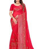 Pink Thread Work Chiffon Embroidered Saree with Blouse