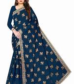 Blue Print Chiffon Foil Saree with Blouse