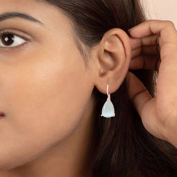 Aqua Stone Studs Hoop Earrings 3