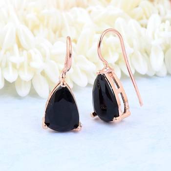 Black Stone Studs Hoop Earrings 1