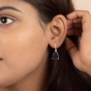 Black Stone Studs Hoop Earrings 3