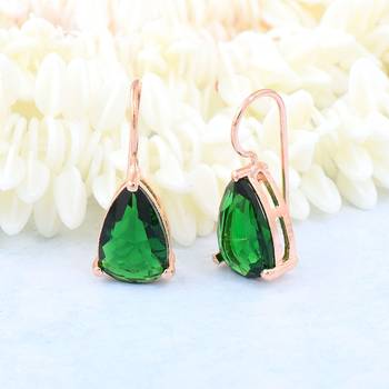 Emerald Green Stone Studded Hoop Earrings 1