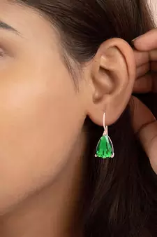 Emerald Green Stone Studded Hoop Earrings