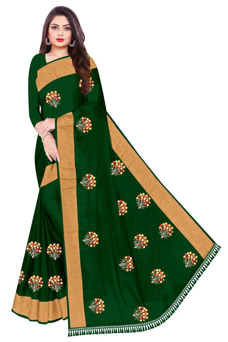 Green Thread Work Chiffon Embroidered Saree with Blouse