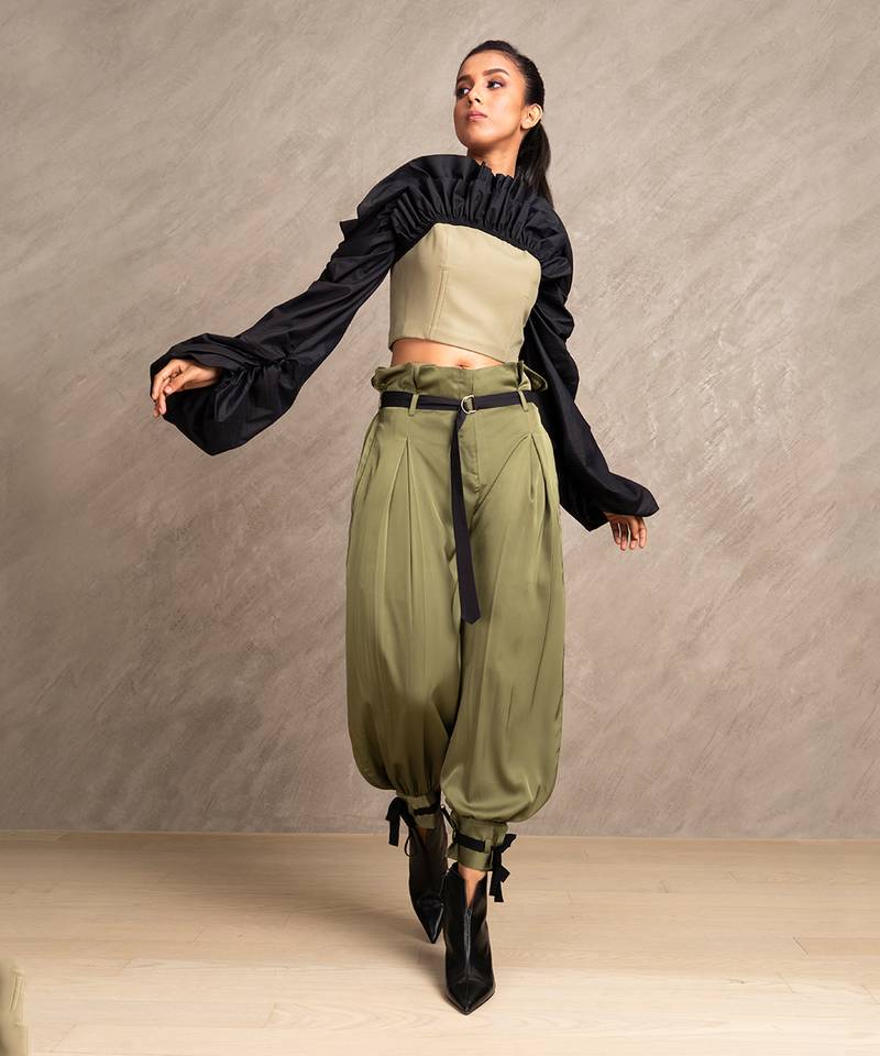 Olive Green & Black Tempest Top