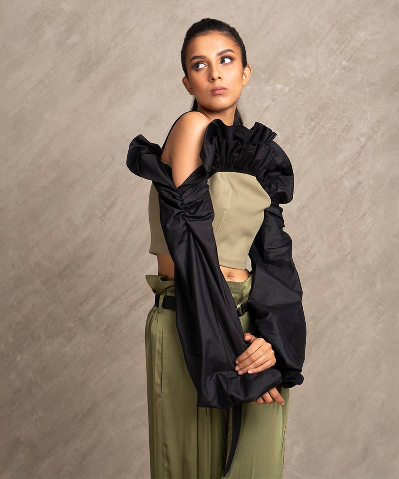 Olive Green & Black Tempest Top