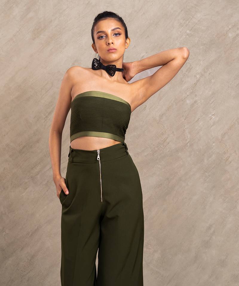 Black & Red Brocade Bader Bustier Top