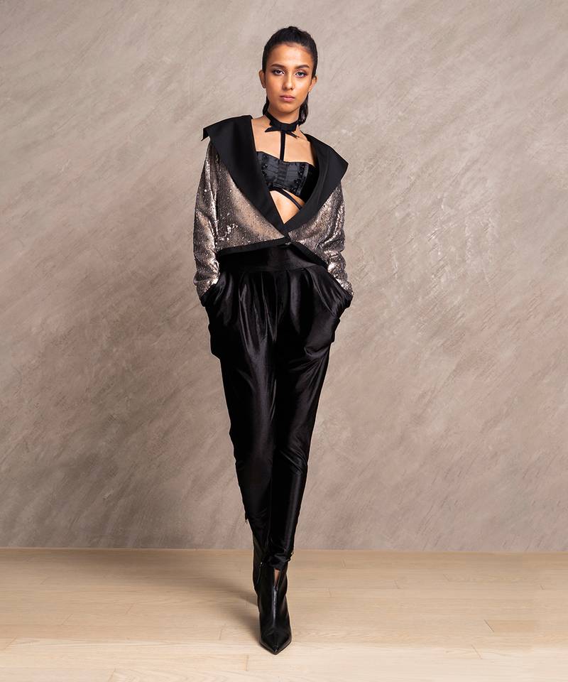 Silver & Grey Matte Sequins Blair Jacket