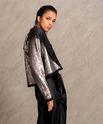 Silver & Grey Matte Sequins Blair Jacket 5