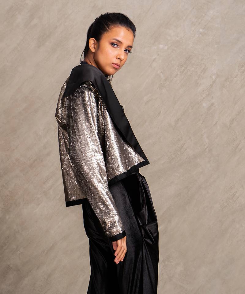 Silver & Grey Matte Sequins Blair Jacket
