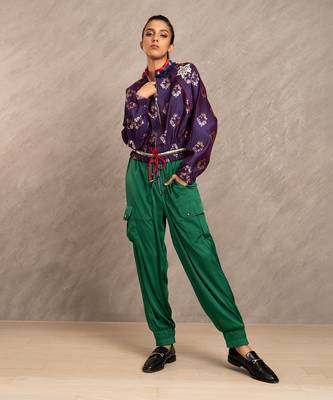 Blue & Red Brocade Polly Bomber Jacket 1