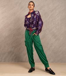 Blue & Red Brocade Polly Bomber Jacket