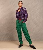 Blue & Red Brocade Polly Bomber Jacket