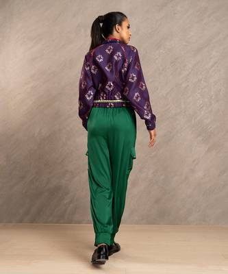 Blue & Red Brocade Polly Bomber Jacket 3