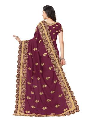 Purple Designer Embroidered Silk Blend Festive-Sarees With Silk Blouse 3