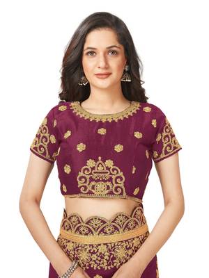 Purple Designer Embroidered Silk Blend Festive-Sarees With Silk Blouse 4