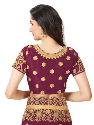 Purple Designer Embroidered Silk Blend Festive-Sarees With Silk Blouse 5
