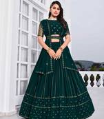 TEAL GREEN THREAD AND SEQUINS EMBROIDERED GEORGETTE FESTIVE & PARTY WEAR SEMI STITCHED LEHENGA