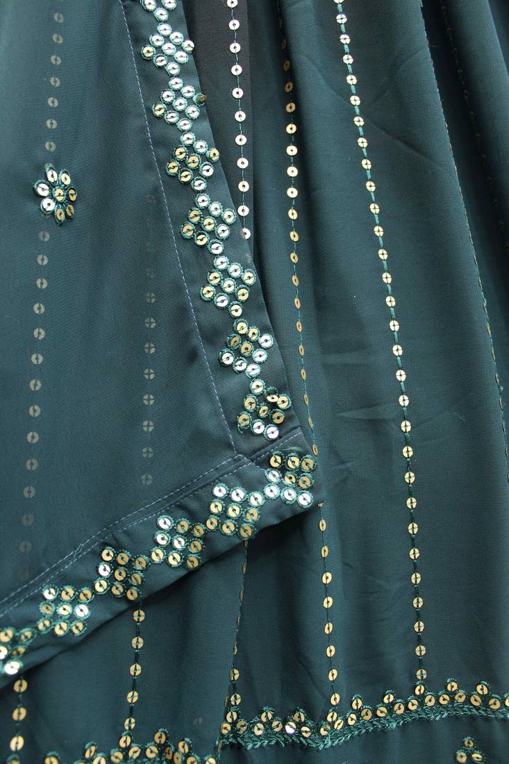 TEAL GREEN THREAD AND SEQUINS EMBROIDERED GEORGETTE FESTIVE & PARTY WEAR SEMI STITCHED LEHENGA