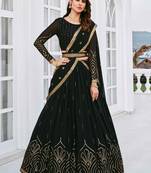 BLACK THREAD AND SEQUINS EMBROIDERED GEORGETTE FESTIVE & PARTY WEAR SEMI STITCHED LEHENGA