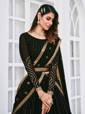 BLACK THREAD AND SEQUINS EMBROIDERED GEORGETTE FESTIVE & PARTY WEAR SEMI STITCHED LEHENGA 2