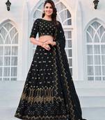NAVY BLUE THREAD AND SEQUINS EMBROIDERED GEORGETTE FESTIVE & PARTY WEAR SEMI STITCHED LEHENGA