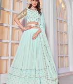 SKY BLUE THREAD AND SEQUINS EMBROIDERED GEORGETTE FESTIVE & PARTY WEAR SEMI STITCHED LEHENGA