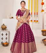 Pink & Beige Semi-Stitched  Half Saree & Unstitched Blouse With Dupatta