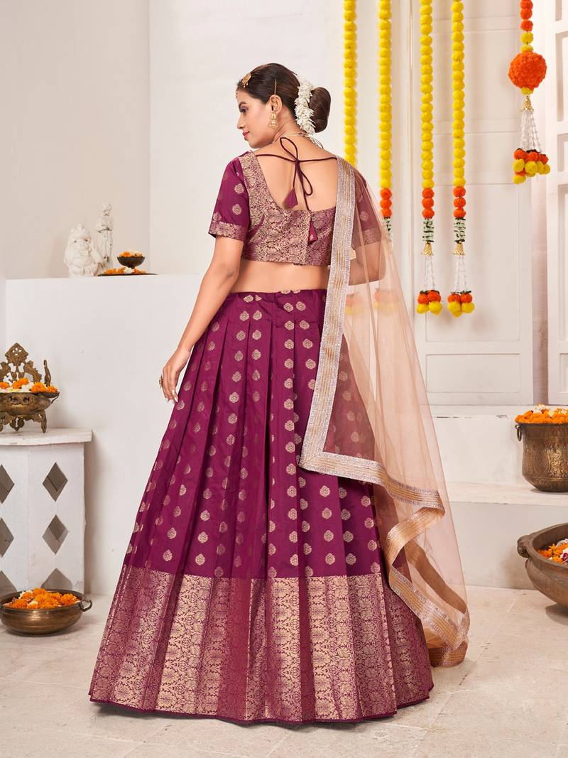 Pink & Beige Semi-Stitched  Half Saree & Unstitched Blouse With Dupatta