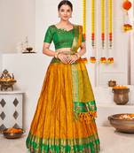 Yellow & Green Semi-Stitched  Half Saree & Unstitched Blouse With Dupatta