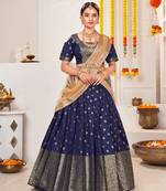 Blue & Beige Semi-Stitched  Half Saree & Unstitched Blouse With Dupatta