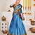 Blue & Gold-Toned Semi-Stitched  Half Saree & Unstitched Blouse With Dupatta