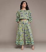 Green Printed Top With Pant Co-Ord Set