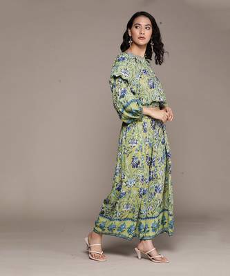 Green Printed Top With Pant Co-Ord Set 3