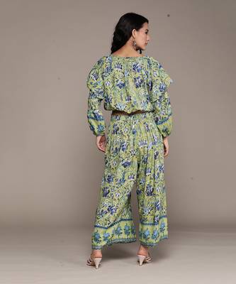 Green Printed Top With Pant Co-Ord Set 4
